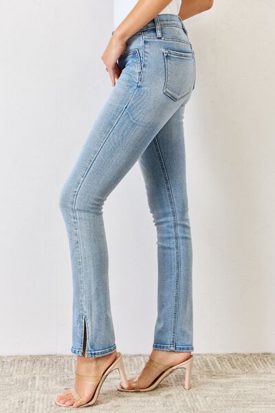 Debbie Kancan Full Size Mid Rise Y2K Slit Bootcut Jeans