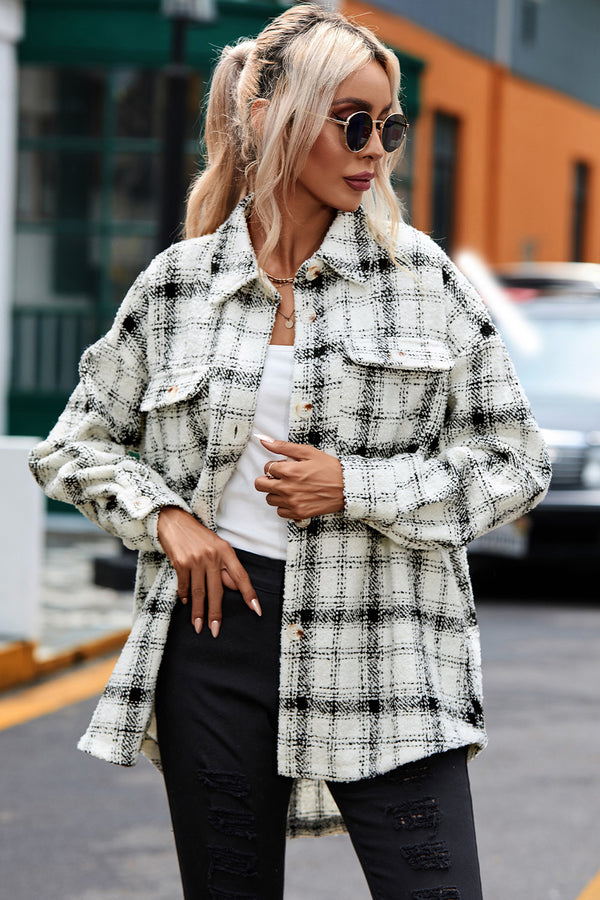 Petra Plaid Dropped Shoulder Collared Jacket