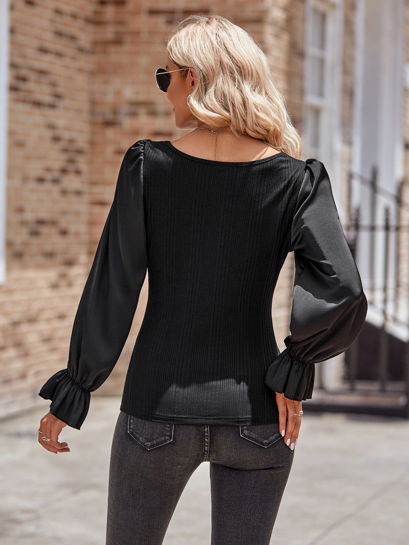 Jenson Long Flounce Sleeve Round Neck Blouse- Deal of the Day!