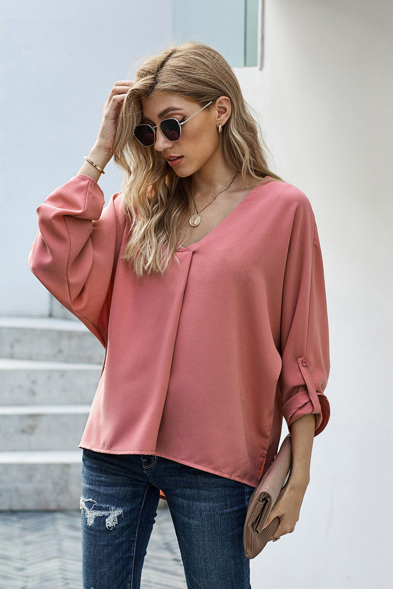 Deal of the Day Kelsey V-Neck Roll-Tab Sleeve Blouse