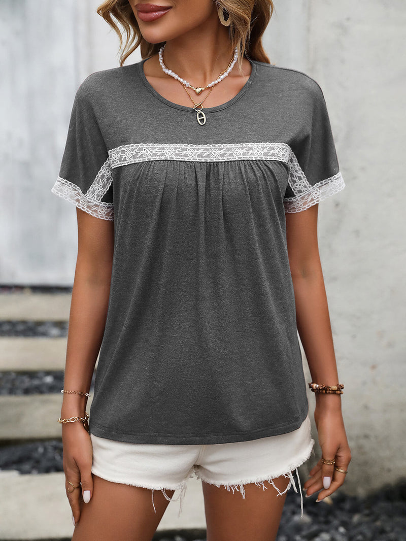 Addie Contrast Round Neck Short Sleeve Tee- Deal of the Day!