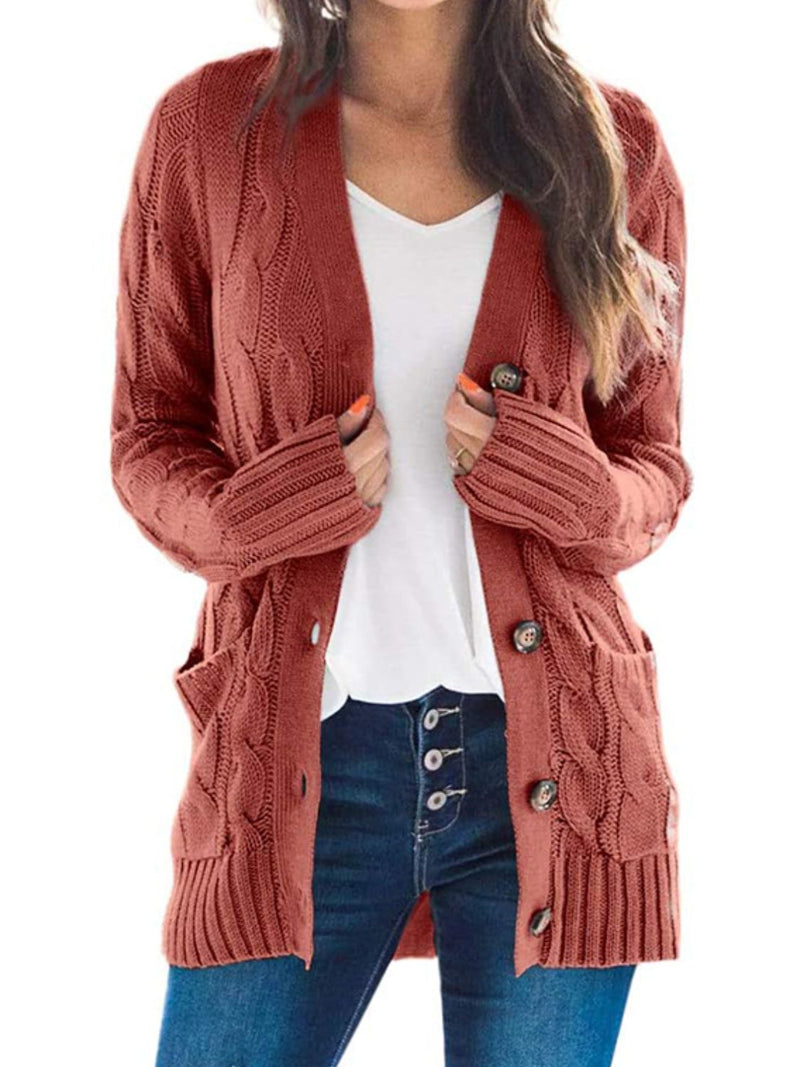 Kaley Cable-Knit Buttoned Cardigan with Pockets