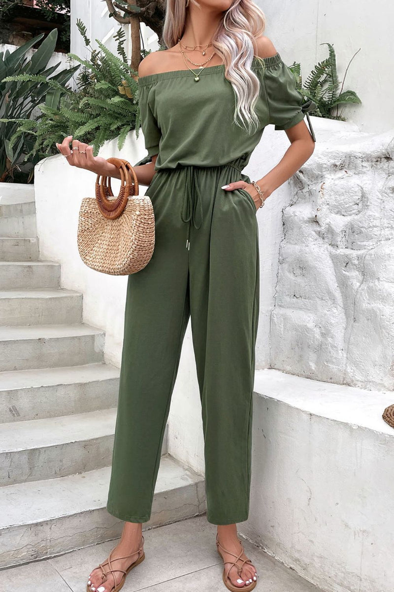 Shae Off-Shoulder Tie Cuff Jumpsuit with Pockets