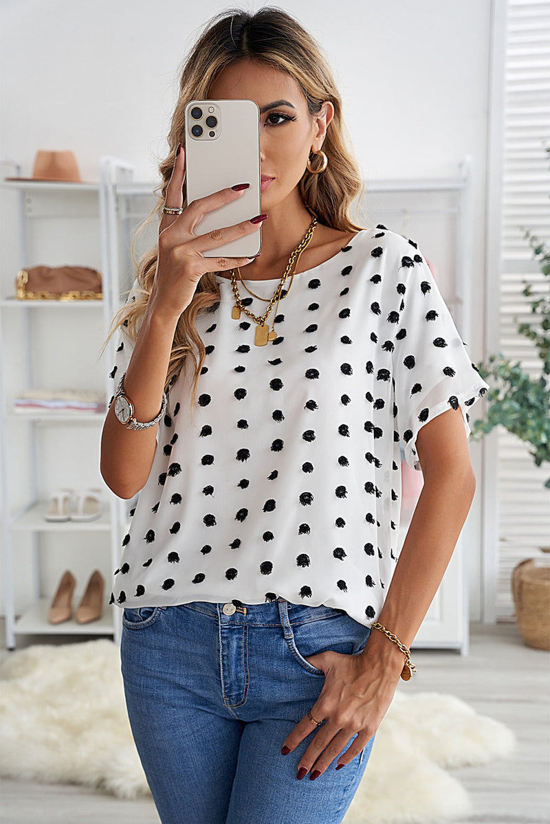 Deal of the Day Percy Swiss Dot Round Neck Blouse